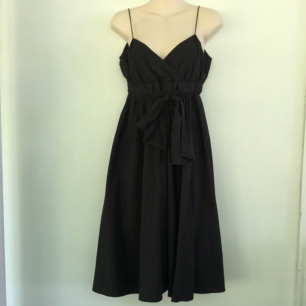 Diane Von Furstenburg Black Faux Wrap Spaghetti Strap Midi Dress Waist Tie 2